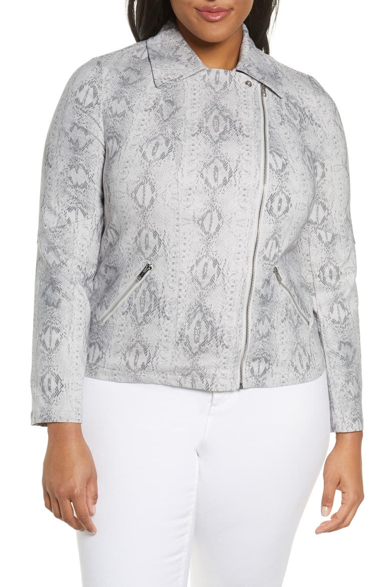 Animal Print Moto Jacket, Alternate, color, GREY COMBO