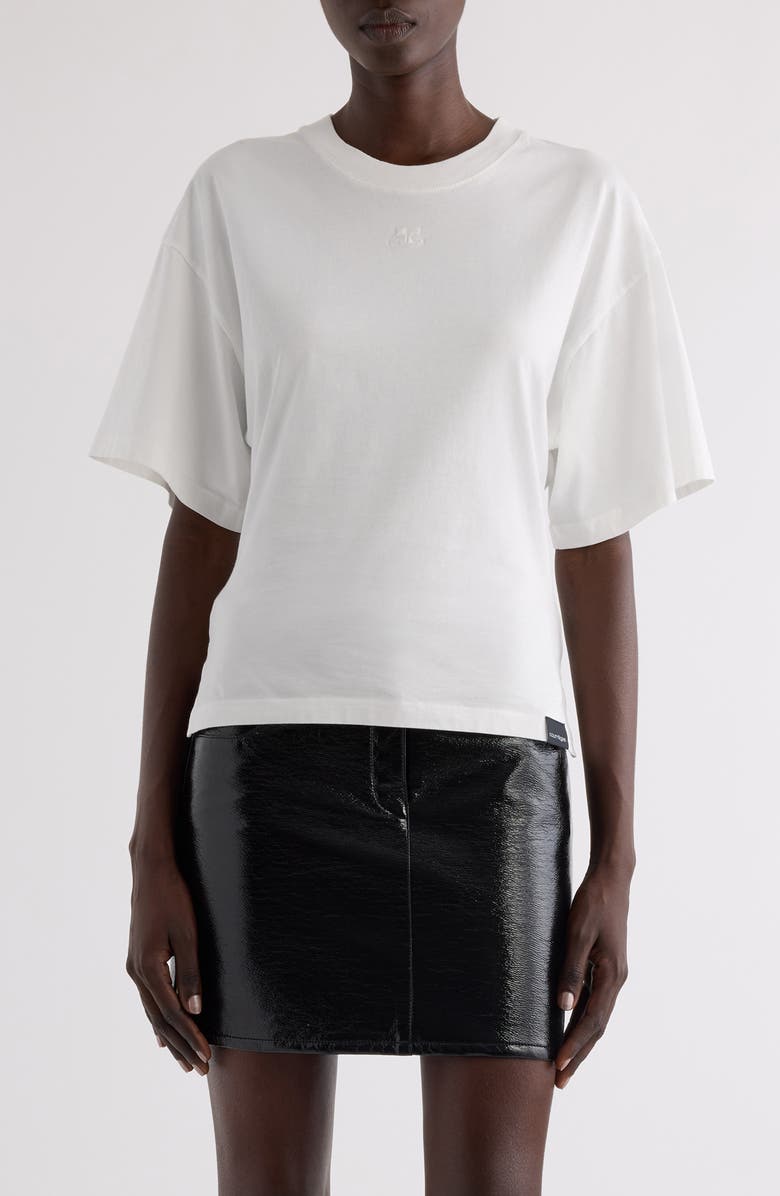 Courrèges Embroidered Logo T-Shirt, Main, color, Heritage White