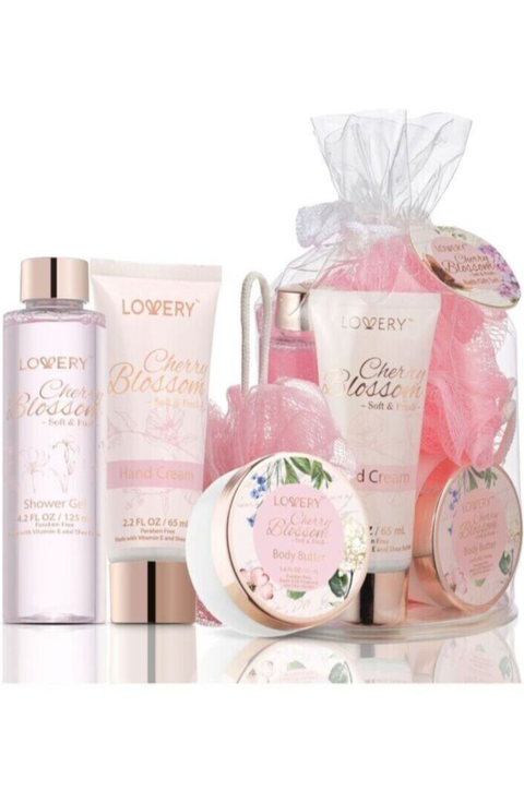 Cherry Blossom Home Spa Gift Set in Clear Travel Bag