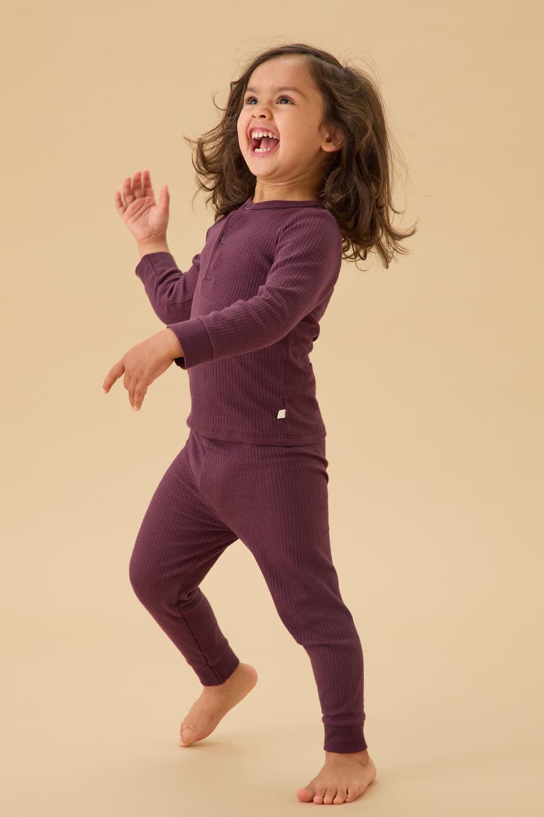 Rib Fitted Two-Piece Pajamas, Alternate, color, Berry