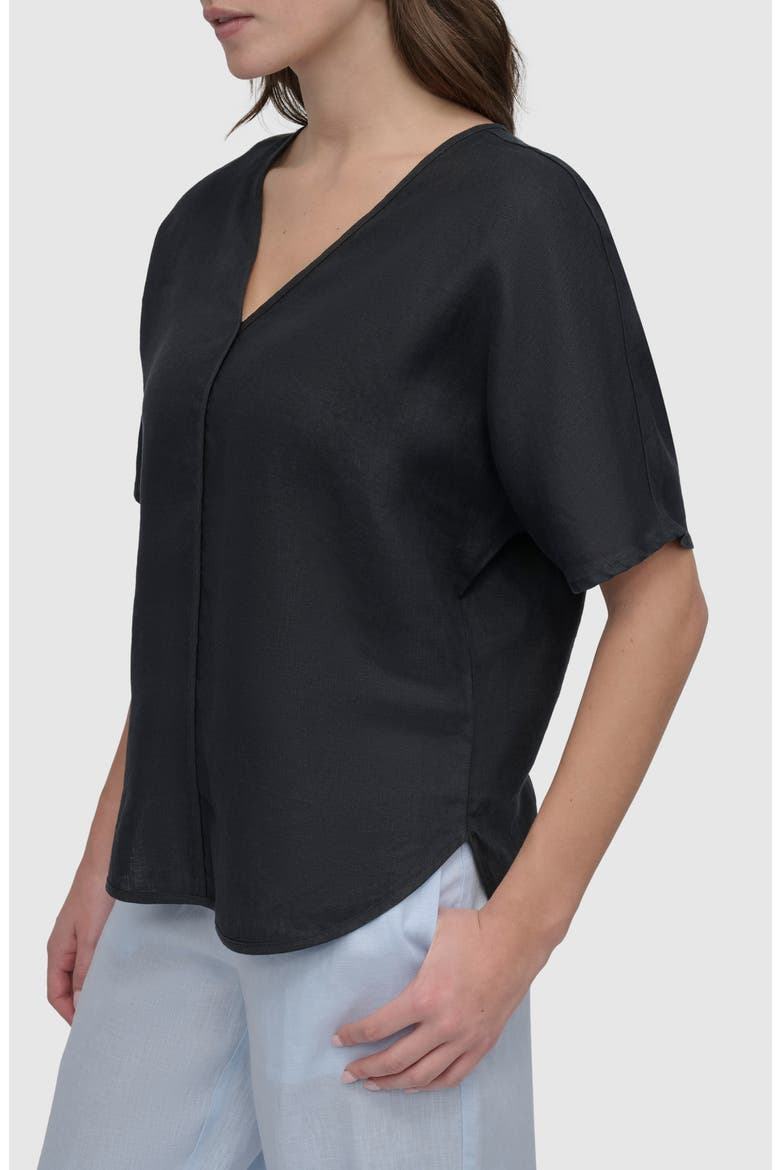 V-Neck Linen Top, Alternate, color, BLACK