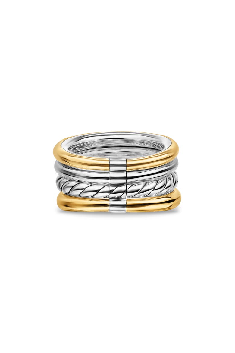 DY Mercer® Four Row Stone Ring in Sterling Silver with 18K Yellow Gold, Sky Blue Topaz & Diamonds, 14mm, Alternate, color, SKY BLUE TOPAZ