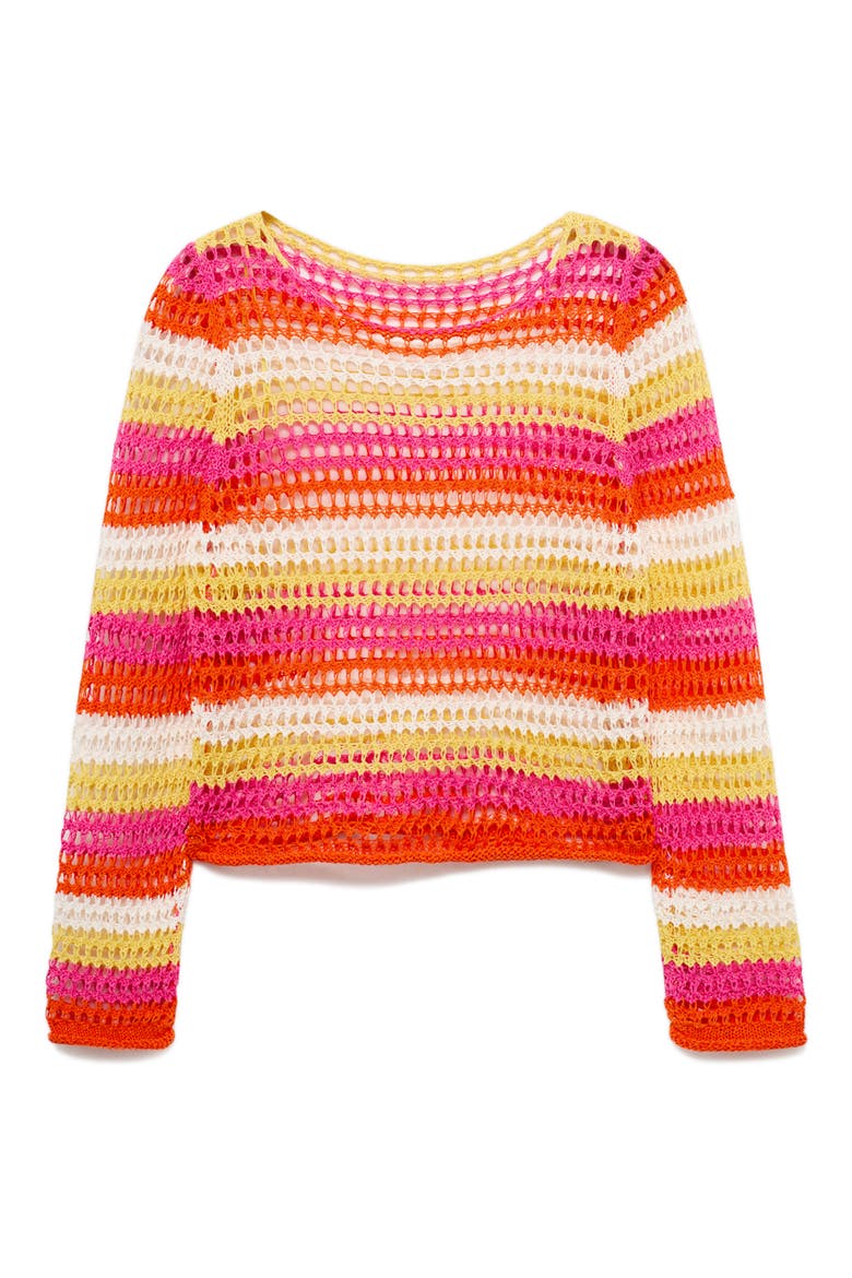 Stripe Boxy Openwork Sweater, Alternate, color, ORANGE