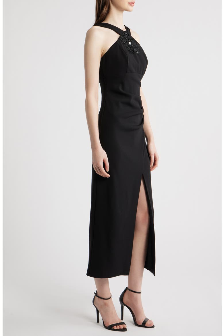 Halter Neck Ruched Cocktail Dress, Alternate, color, BLACK