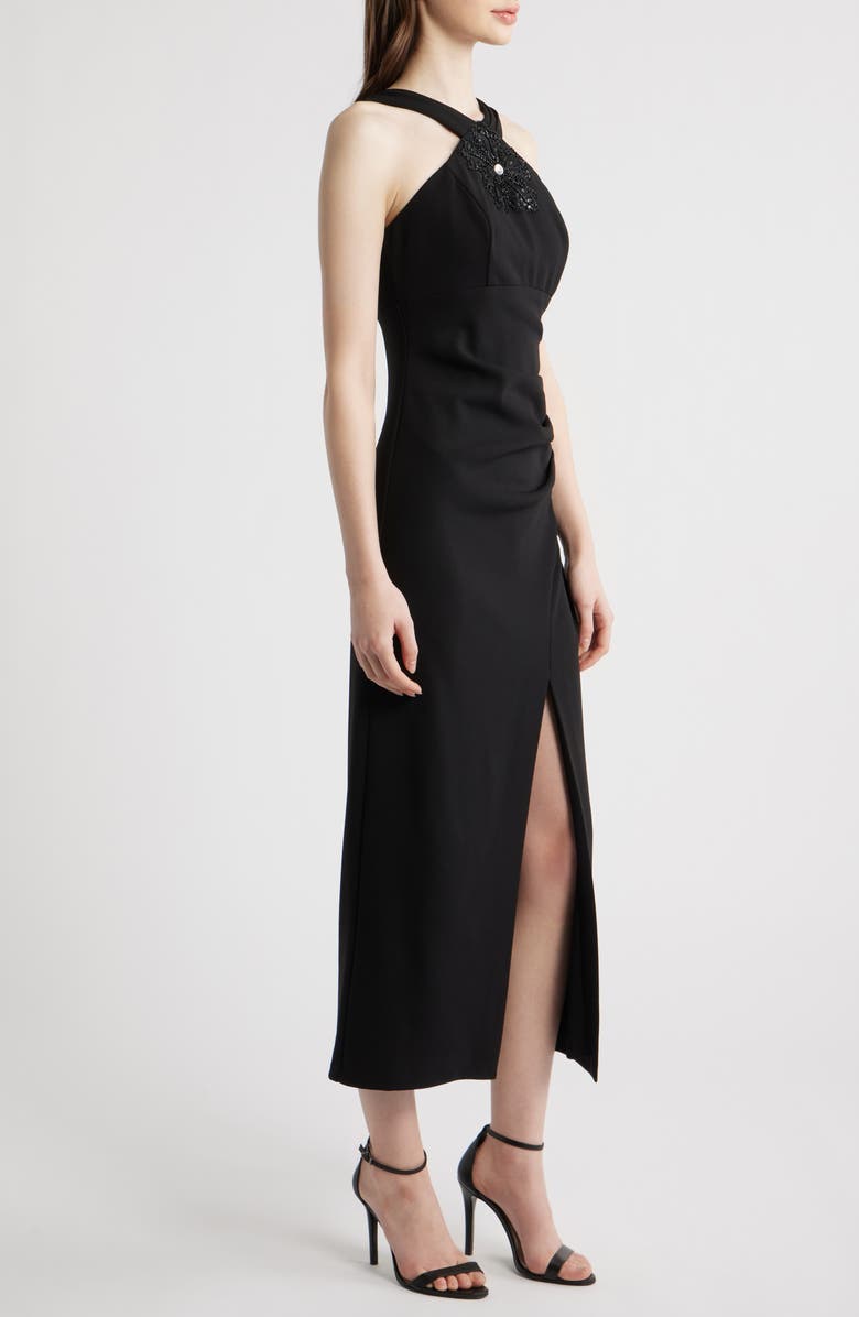 Eliza J Halter Neck Ruched Cocktail Dress, Alternate, color, Black