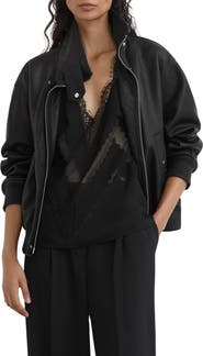 Reiss Cara Leather Bomber Jacket