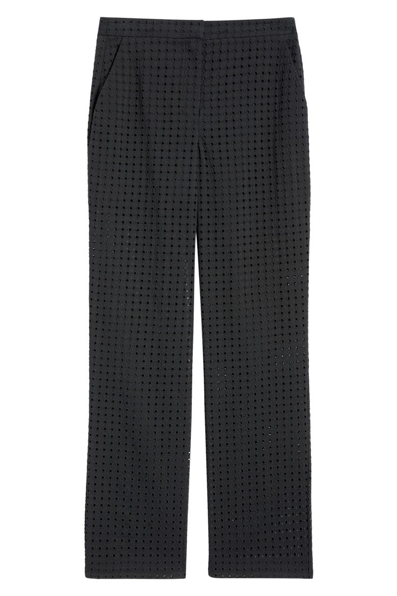 Eyelet Embroidered Cotton Pants, Alternate, color, BLACK