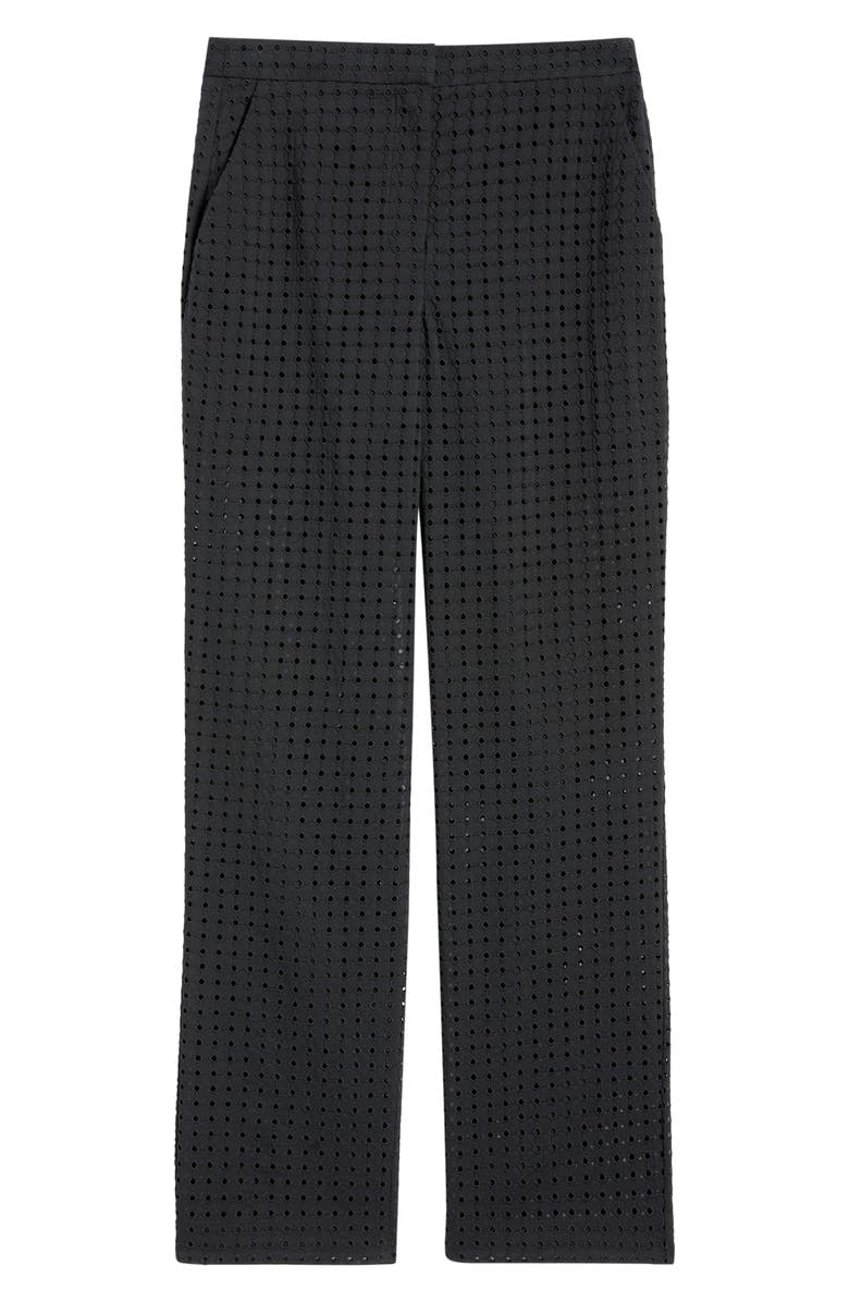 Theory Eyelet Embroidered Cotton Pants, Main, color, Black