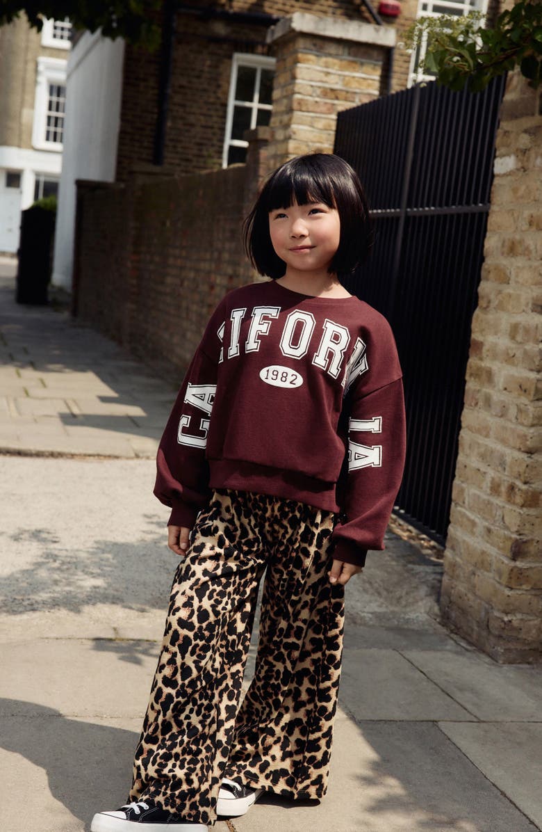 NEXT Kids' Varsity Graphic Sweatshirt & Leopard Print Pants Set, Alternate, color, Dark Red