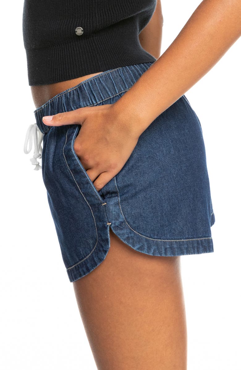 Roxy New Impossible Drawstring Cotton Denim Shorts, Alternate, color, 