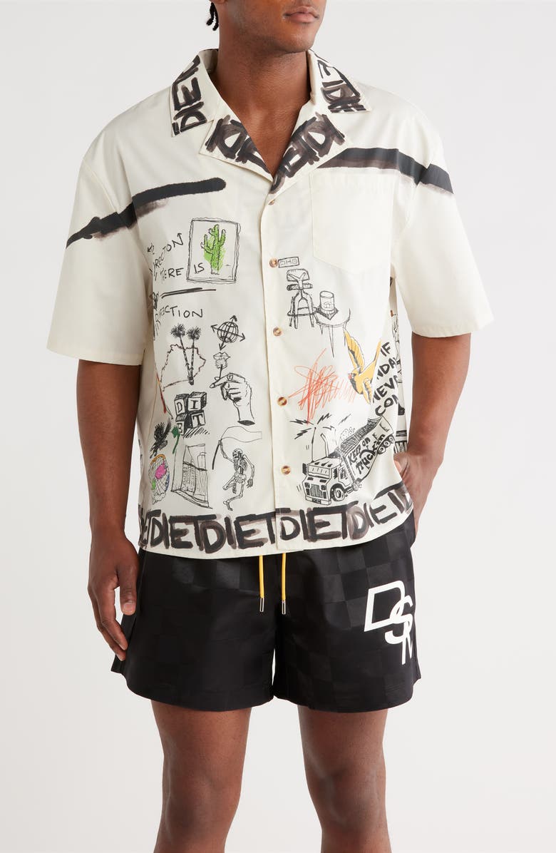 DIET STARTS MONDAY Doodle Graphic Camp Shirt, Main, color,