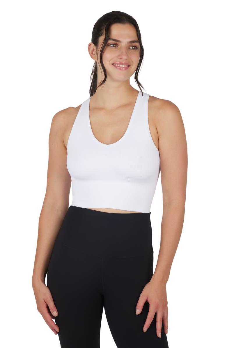 90 DEGREE BY REFLEX Seamless V-Neck Rib Crop Tank, Alternate, color, Green Bay/White
