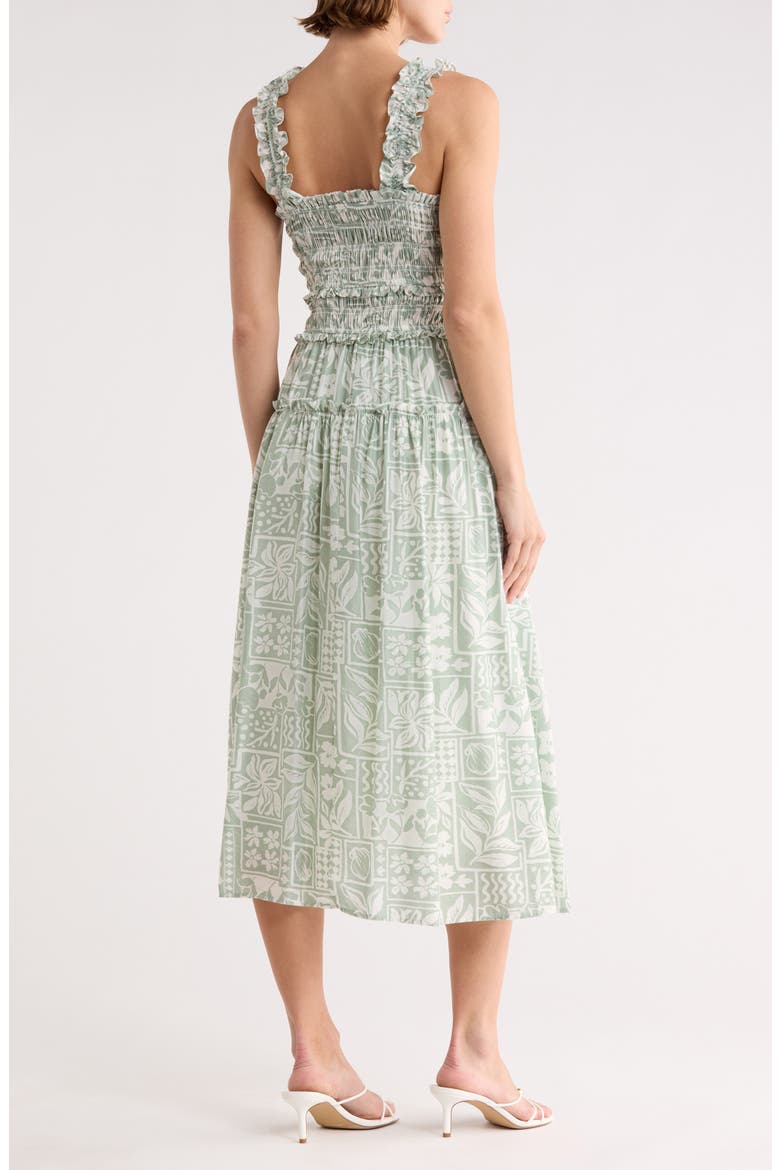 Mixed Print Smocked Dress, Alternate, color, DUSTY JADE