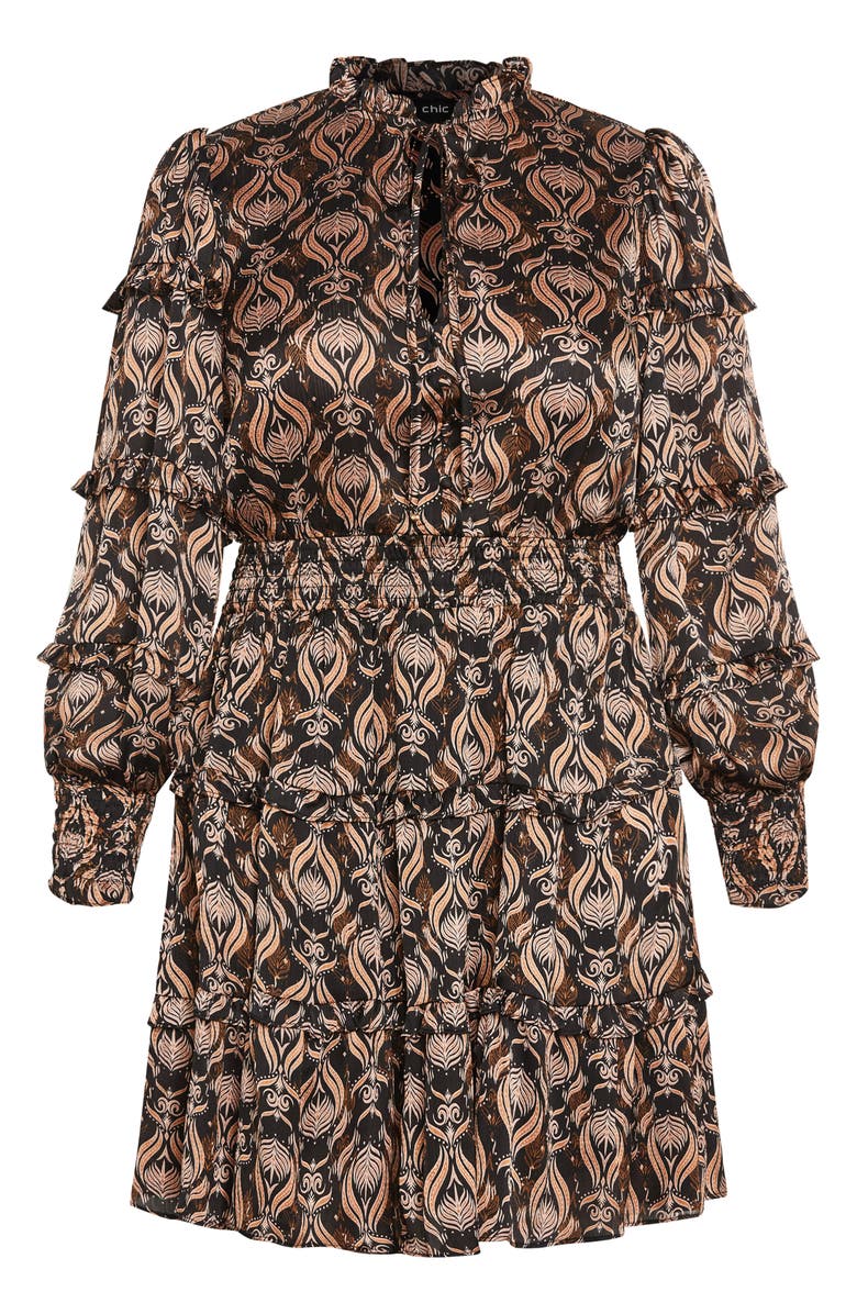 City Chic Fan Print Smocked Long Sleeve Dress, Alternate, color, Nile Fan