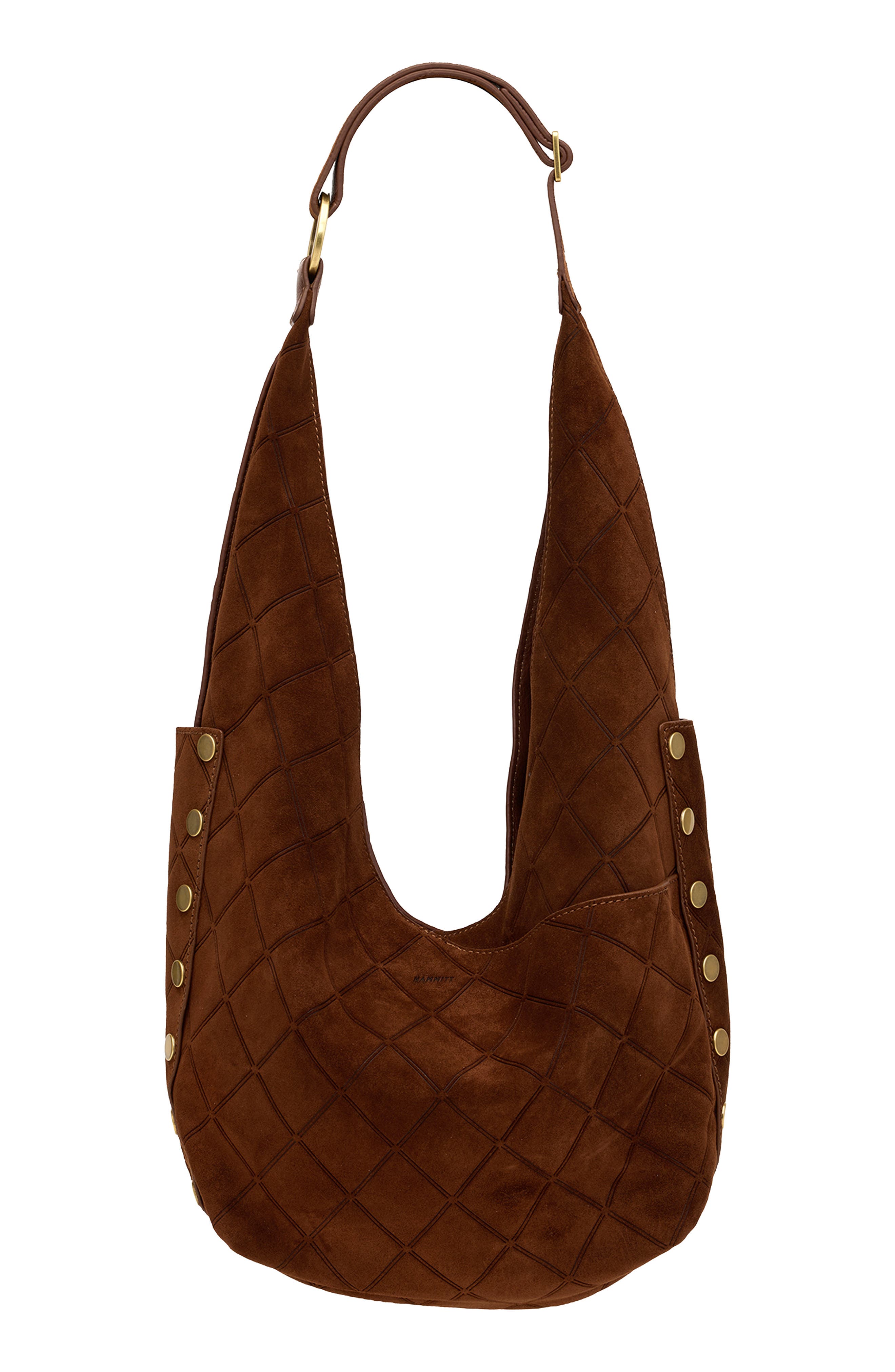 HAMMITT Tom Suede Shoulder Bag, Main, color, Chocolate Diamond Suede/Gold