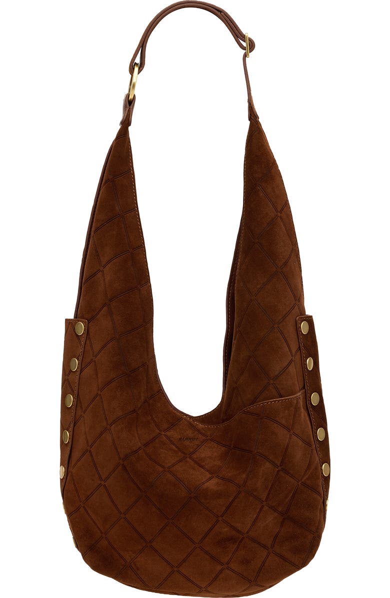 HAMMITT Tom Suede Shoulder Bag, Main, color, Chocolate Diamond Suede/Gold