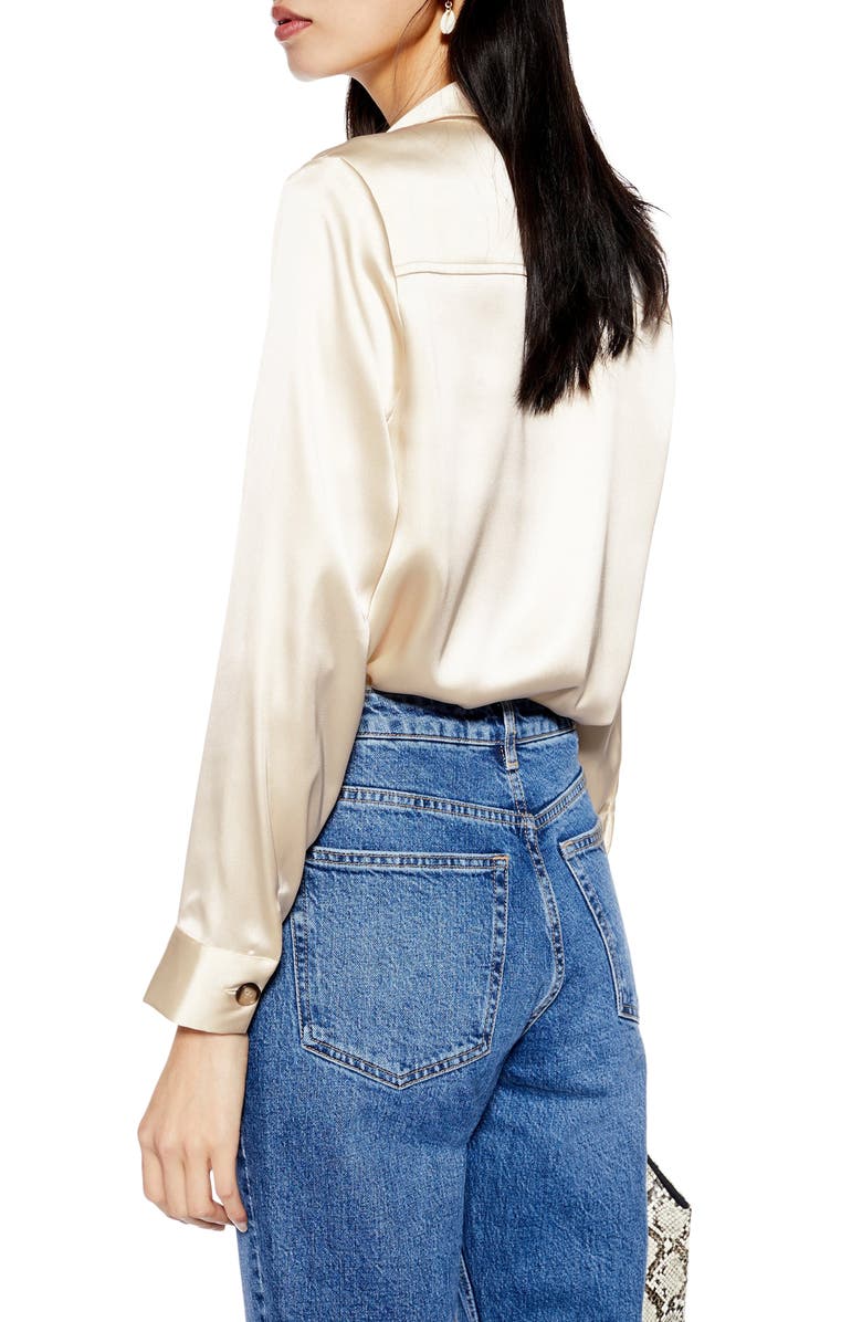 Topshop Satin Button-Up Shirt, Alternate, color,