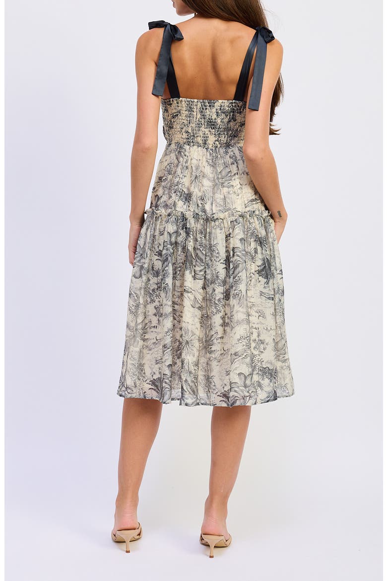 Holly Toile Print Midi Dress, Alternate, color, WHITE SLATE BLUE