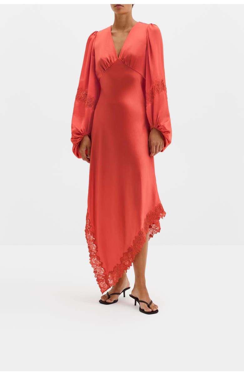 Malina Seema Asymmetric Lace Hem Maxi Dress, Alternate, color, Coral