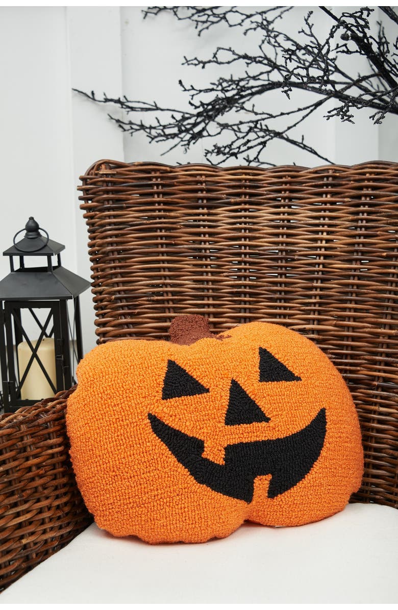 C&F Home Jack O
 Lantern Pumpkin Shaped Halloween Hooked Accent Throw Pillow 16" x 18", Alternate, color, Orange