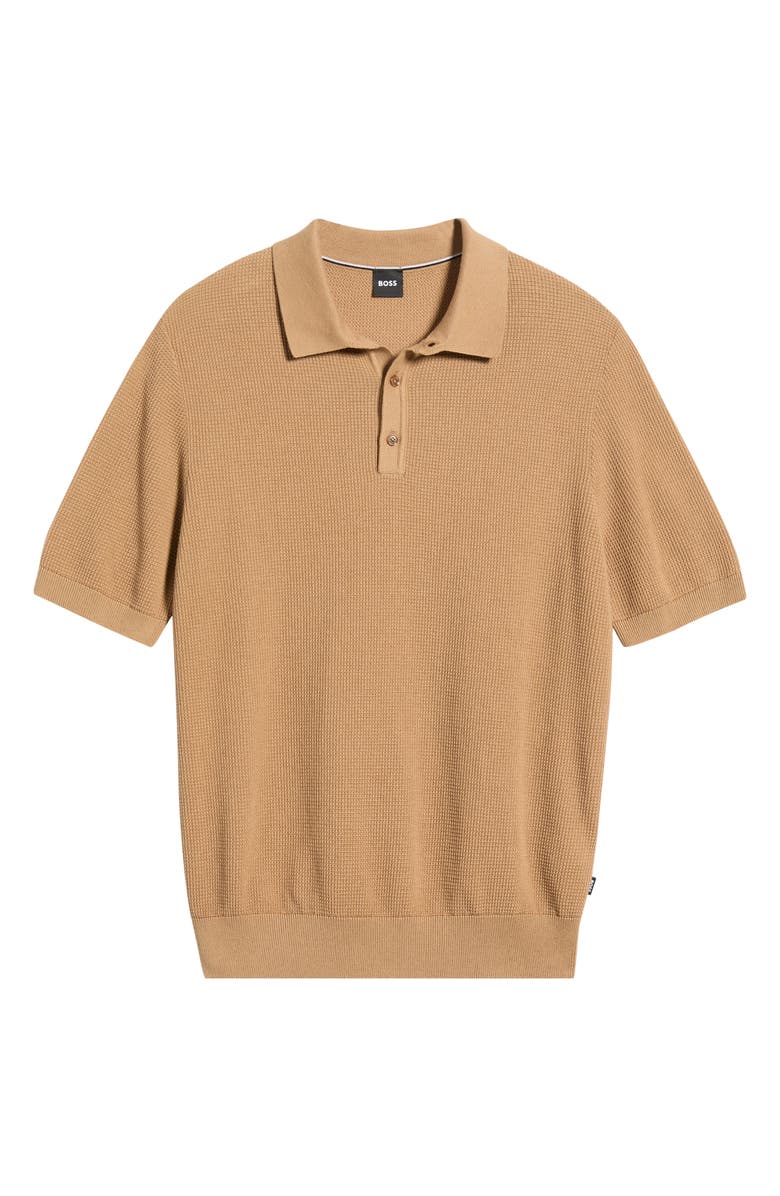 BOSS Lancio Solid Cotton Waffle Polo Sweater, Alternate, color, Open Beige