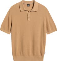 BOSS Lancio Solid Cotton Waffle Polo Sweater
