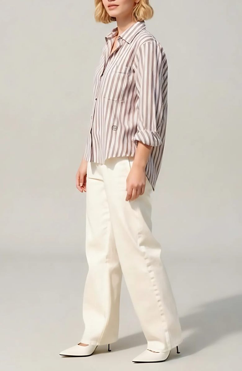 Nelle Atelier The Chacha Petite Button Down Shirt, Alternate, color, Chocolate Stripe