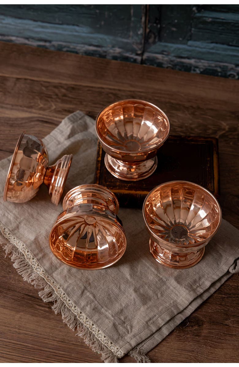 Coppermill Kitchen Vintage Inspired Copper Pedestal Bowls with Scalloped Panel Design - Set of 2, Alternate, color, Copper