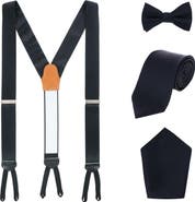 Trafalgar Sutton Solid Color Silk Brace Bow Tie Necktie and Pocket Square Set