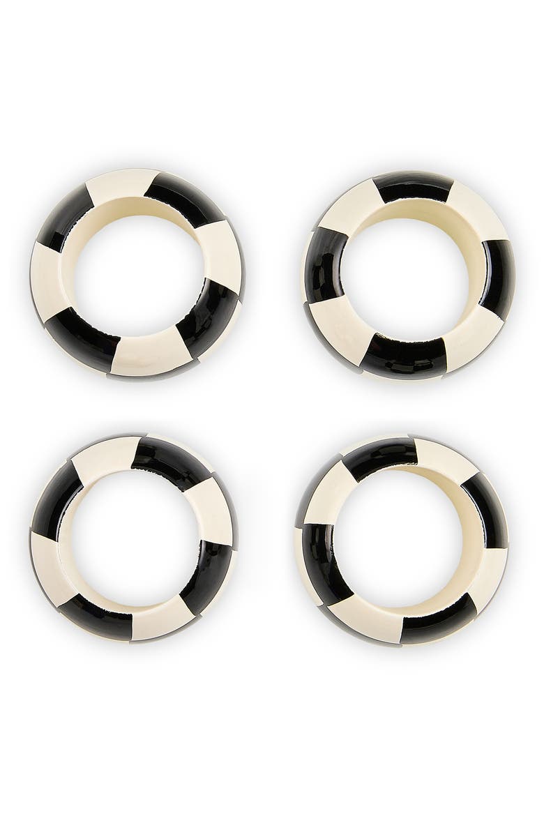 Set of 4 Check Wood Napkin Rings, Alternate, color, BLACK