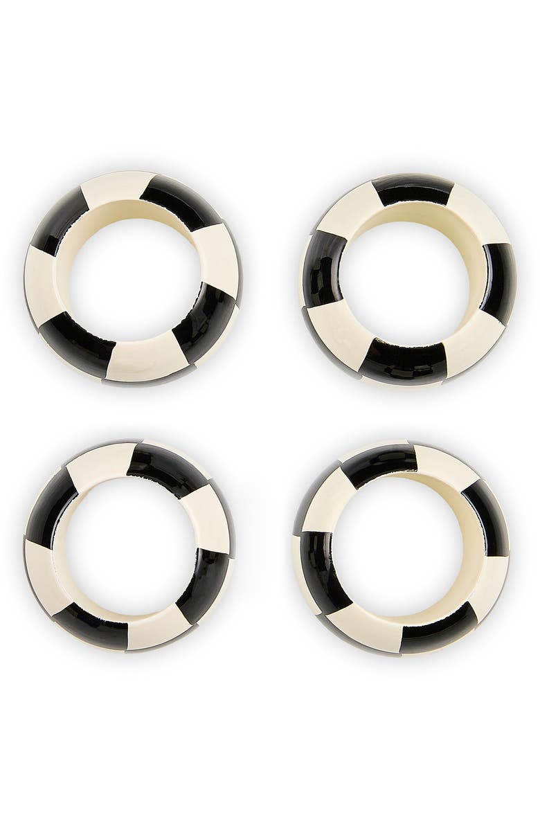 MACKENZIE CHILDS Set of 4 Check Wood Napkin Rings, Alternate, color, Black