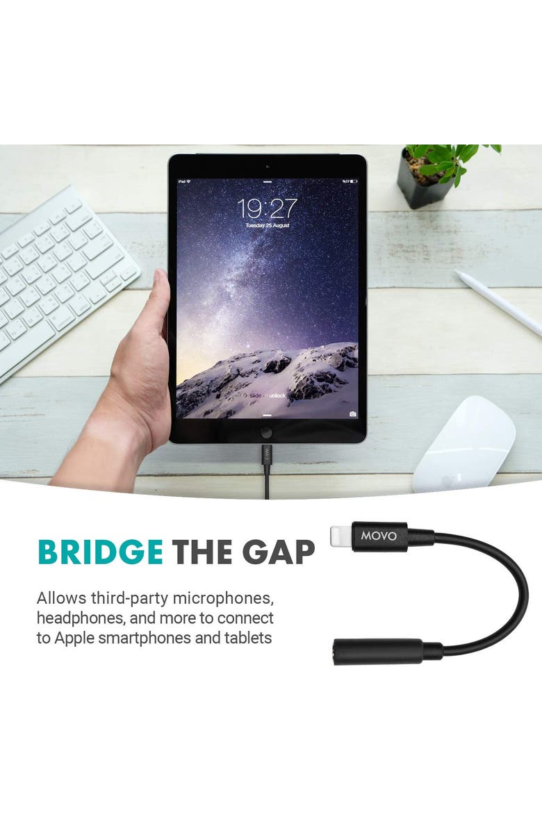 MOVO IMA-2 Headphone Adapter - 3.5mm TRS to Lightning - Compatible with iPhone and iPad, Alternate, color, Black