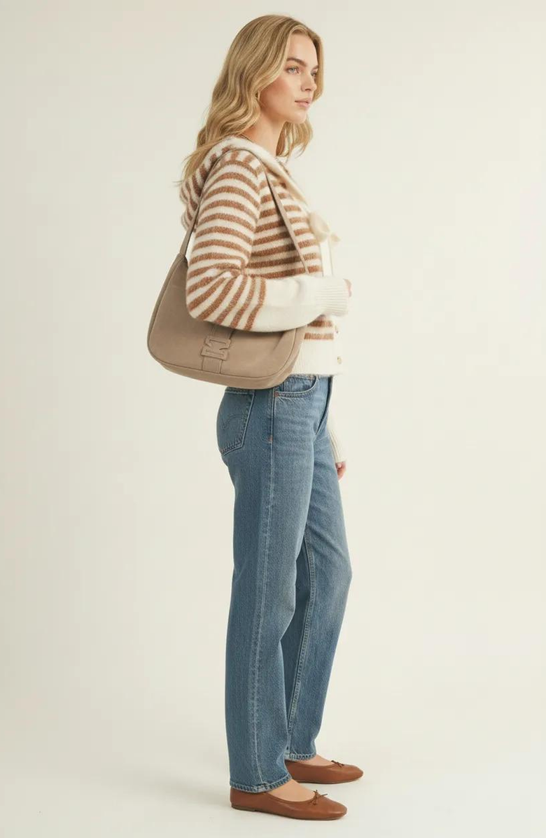 Modenaire Striped Button-Up Cardigan Hoodie with Ribbon Tie and Ribbed Hem, Alternate, color, Ivory / Brown Stripes