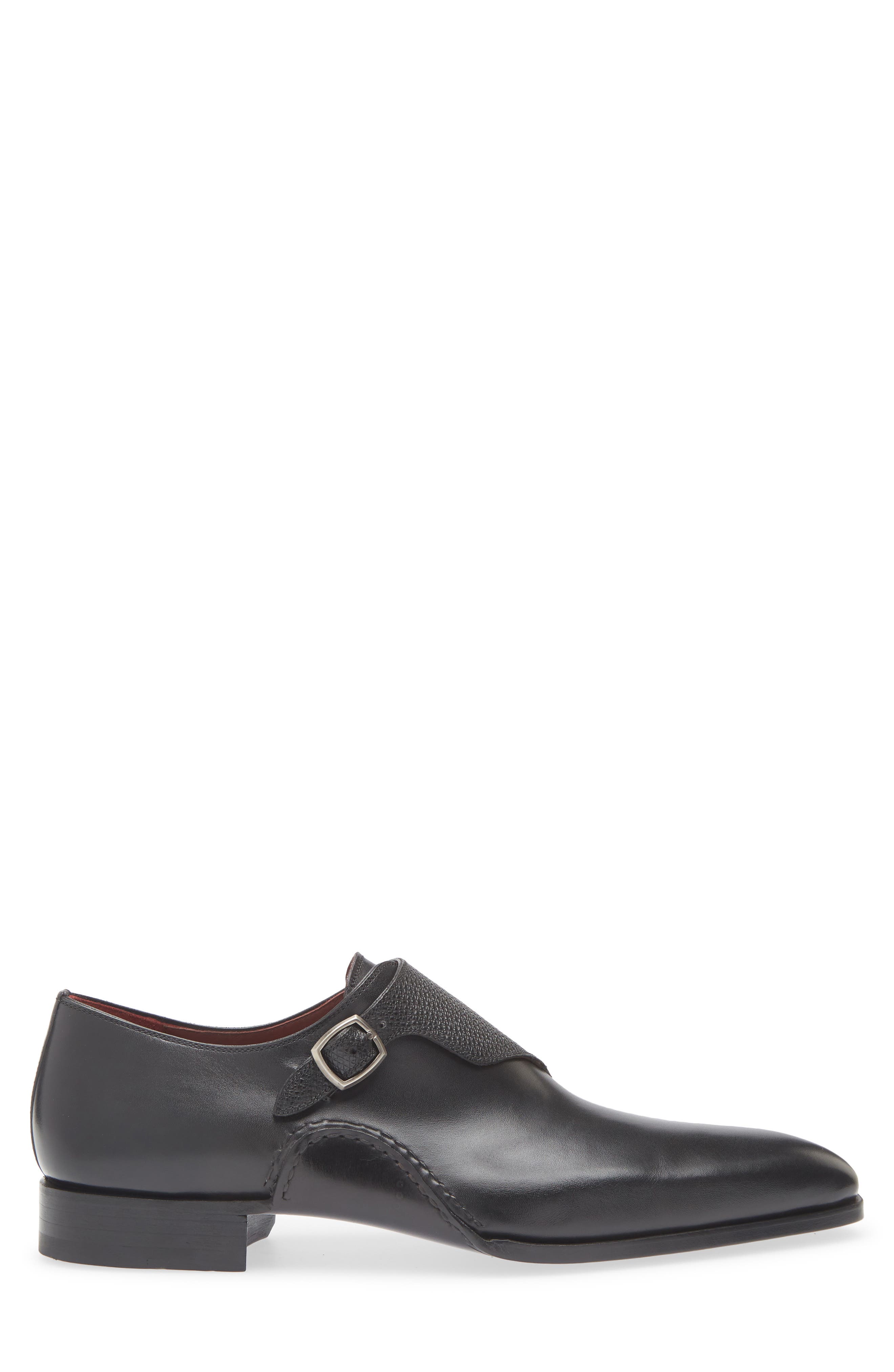 Magnanni Carver Plain Toe One Buckle Monk Shoe, Alternate, color, Black