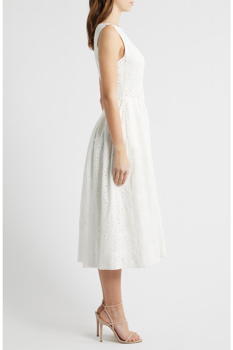 Broderie Anglaise Fit & Flare Midi Dress, Alternate, color, WHITE