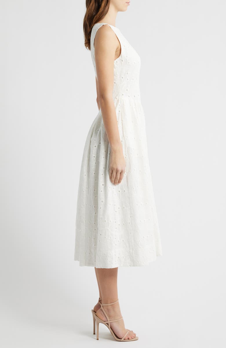 All in Favor Broderie Anglaise Fit & Flare Midi Dress, Alternate, color, White