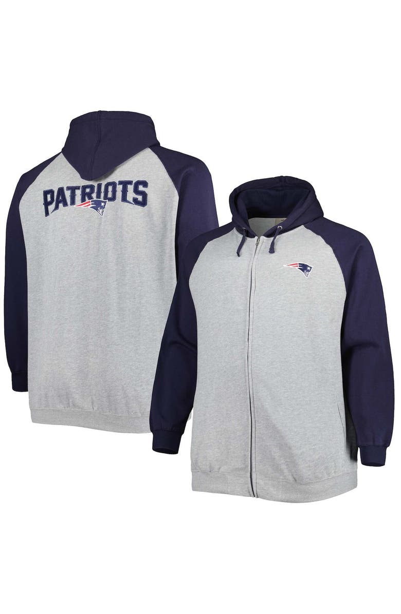 PROFILE Men's Heather Gray New England Patriots Big & Tall Fleece Raglan Full-Zip Hoodie Jacket, Main, color, Heather Gray