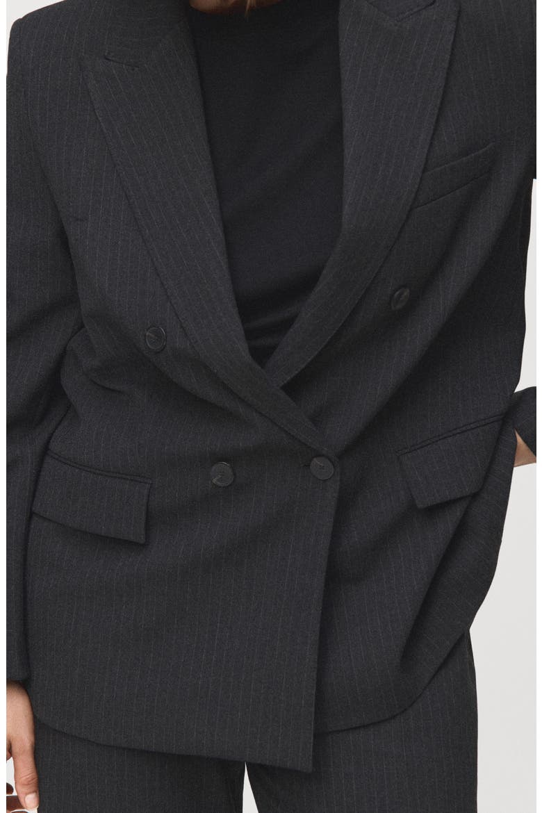 Pinstripe Double Breasted Blazer, Alternate, color, DARK HEATHER GREY