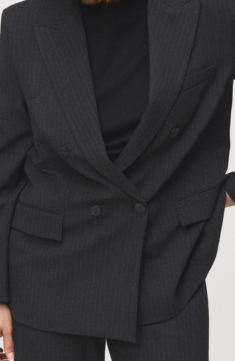 MANGO Pinstripe Double Breasted Blazer, Alternate, color, Dark Heather Grey
