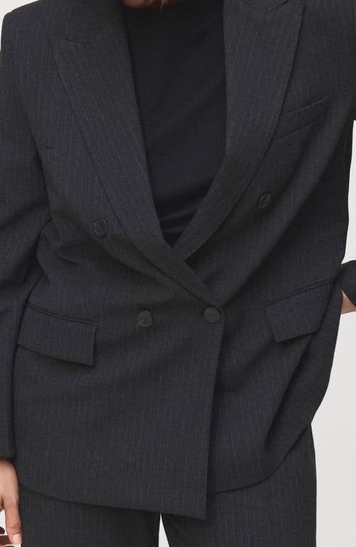 Mango Pinstripe Double Breasted Blazer In Gray