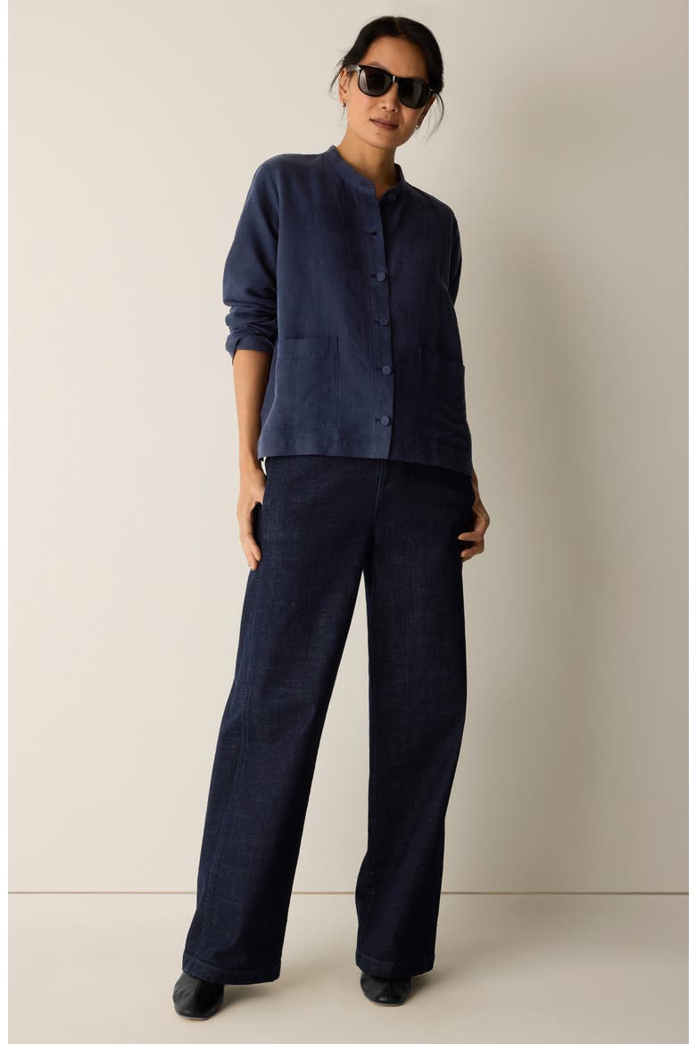 Mandarin Collar Organic Linen & Silk Twill Jacket, Alternate, color, INK
