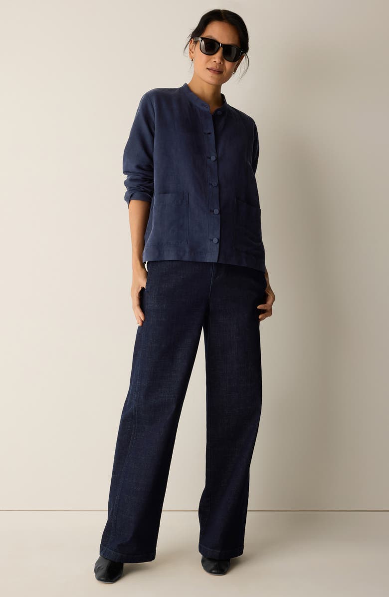 Eileen Fisher Mandarin Collar Organic Linen & Silk Twill Jacket, Alternate, color, Ink