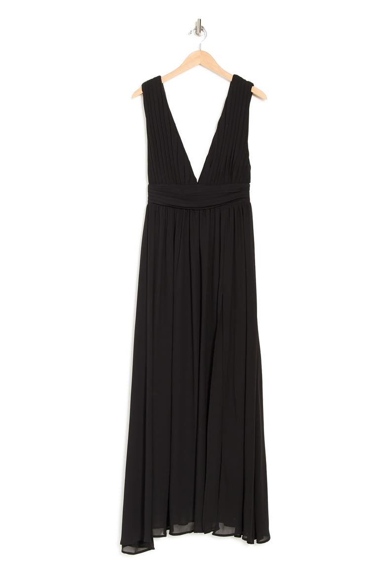 Plunge V-Neck Sleeveless Georgette Maxi Dress, Alternate, color, BLACK