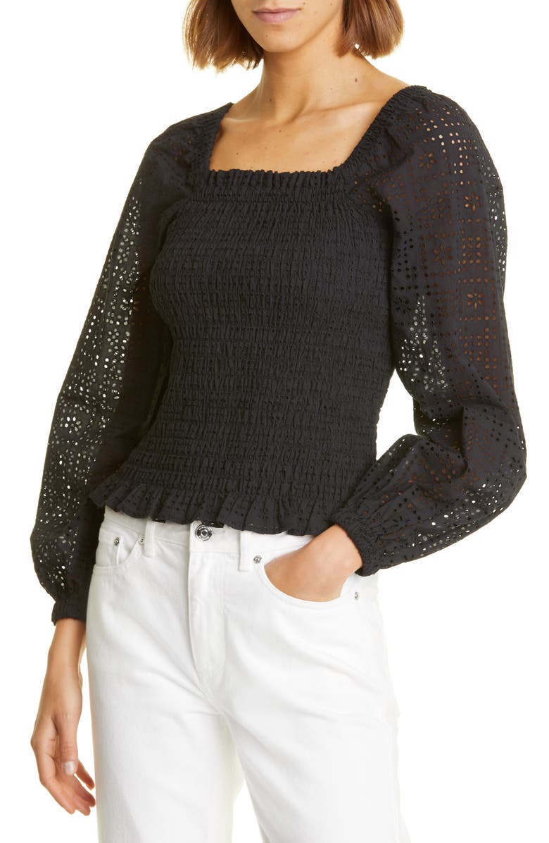 Nordstrom Signature Smocked Eyelet Top, Main, color, 