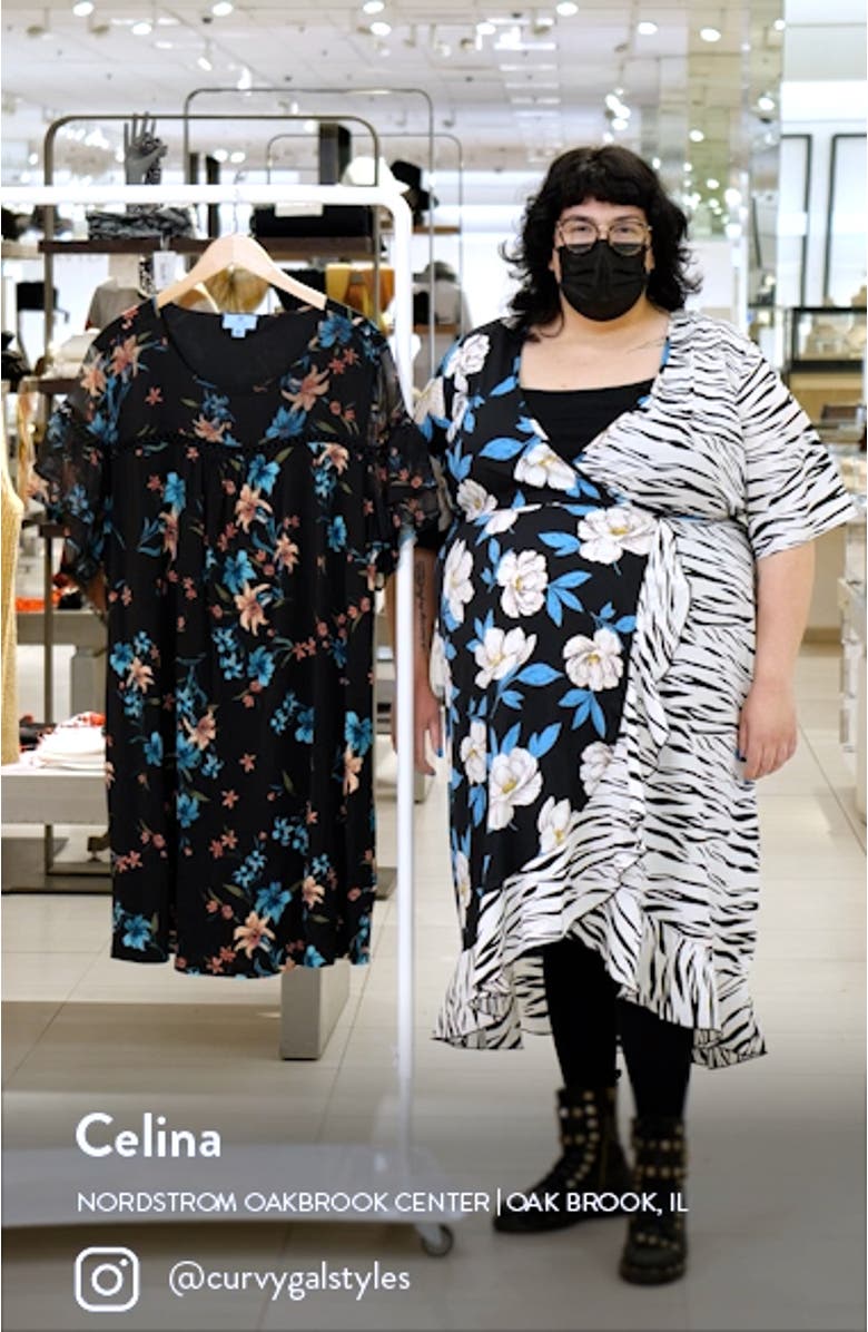 Expressive Lillies Ruffle Sleeve Mixed Media Dress, sales video thumbnail