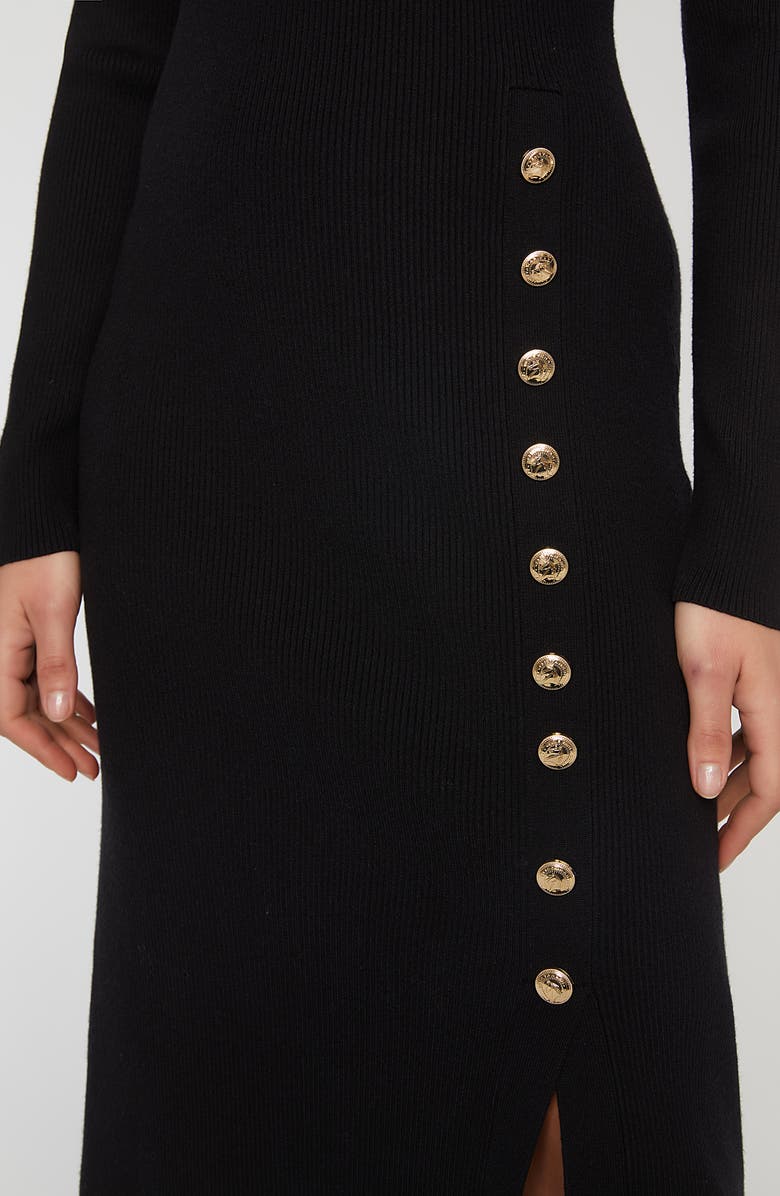 Elie Tahari The Chaya Button Detail Long Sleeve Sweater Dress, Alternate, color, Noir