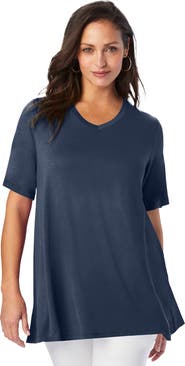 Jessica London Stretch Knit V-Neck Swing Tunic