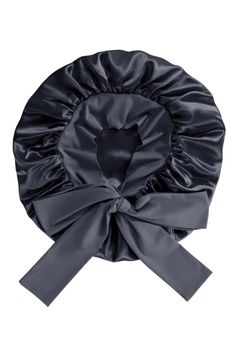 Bow Mulberry Silk Bonnet, Alternate, color, BLACK