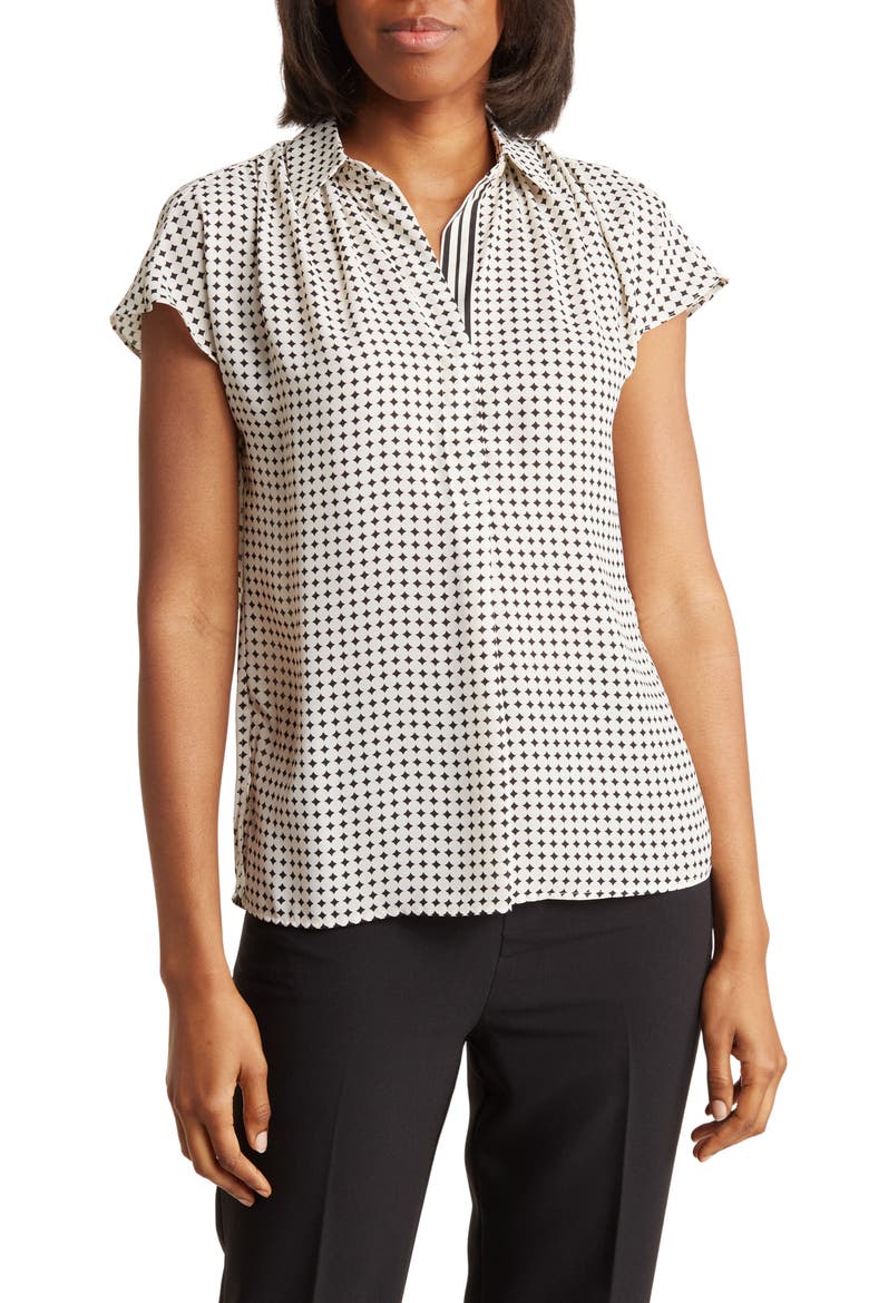 Short Sleeve Popover Blouse, Main, color, IVRY/ BLCK MDM STAR DOT
