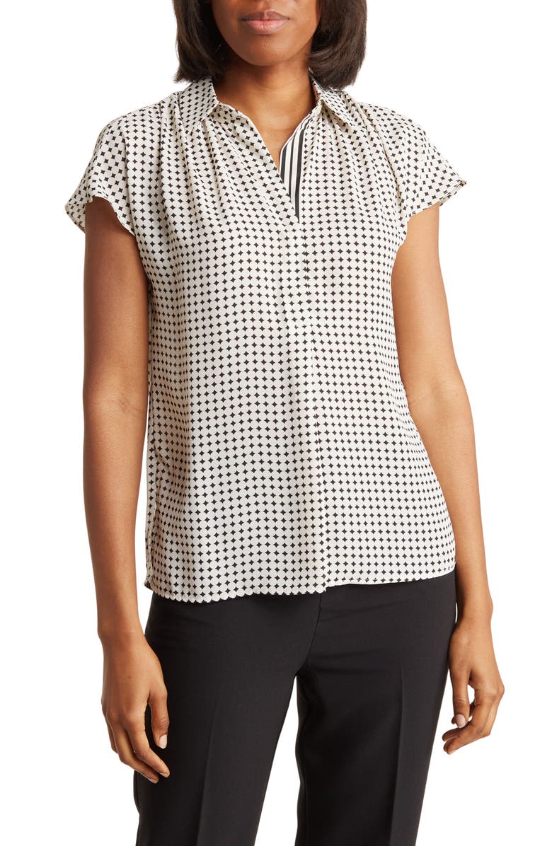 MAX STUDIO Short Sleeve Popover Blouse, Main, color, Ivry/ Blck Mdm Star Dot